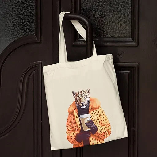 Stylish Lioness Sipping Coffee Tote Handbag