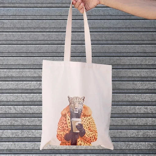 Stylish Lioness Sipping Coffee Tote Handbag